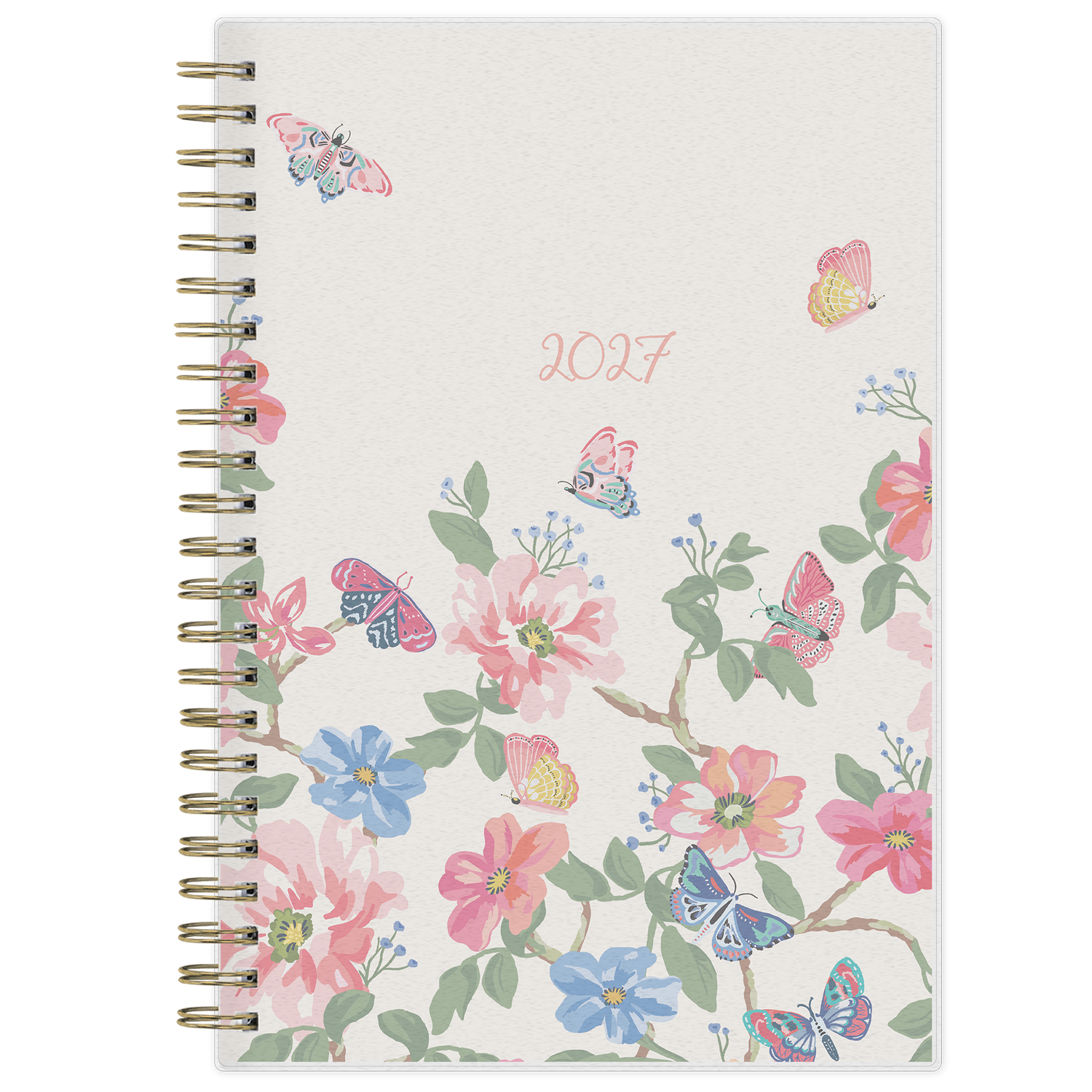 floral front cover with butterflies on this 2027 planner in 5x8 size