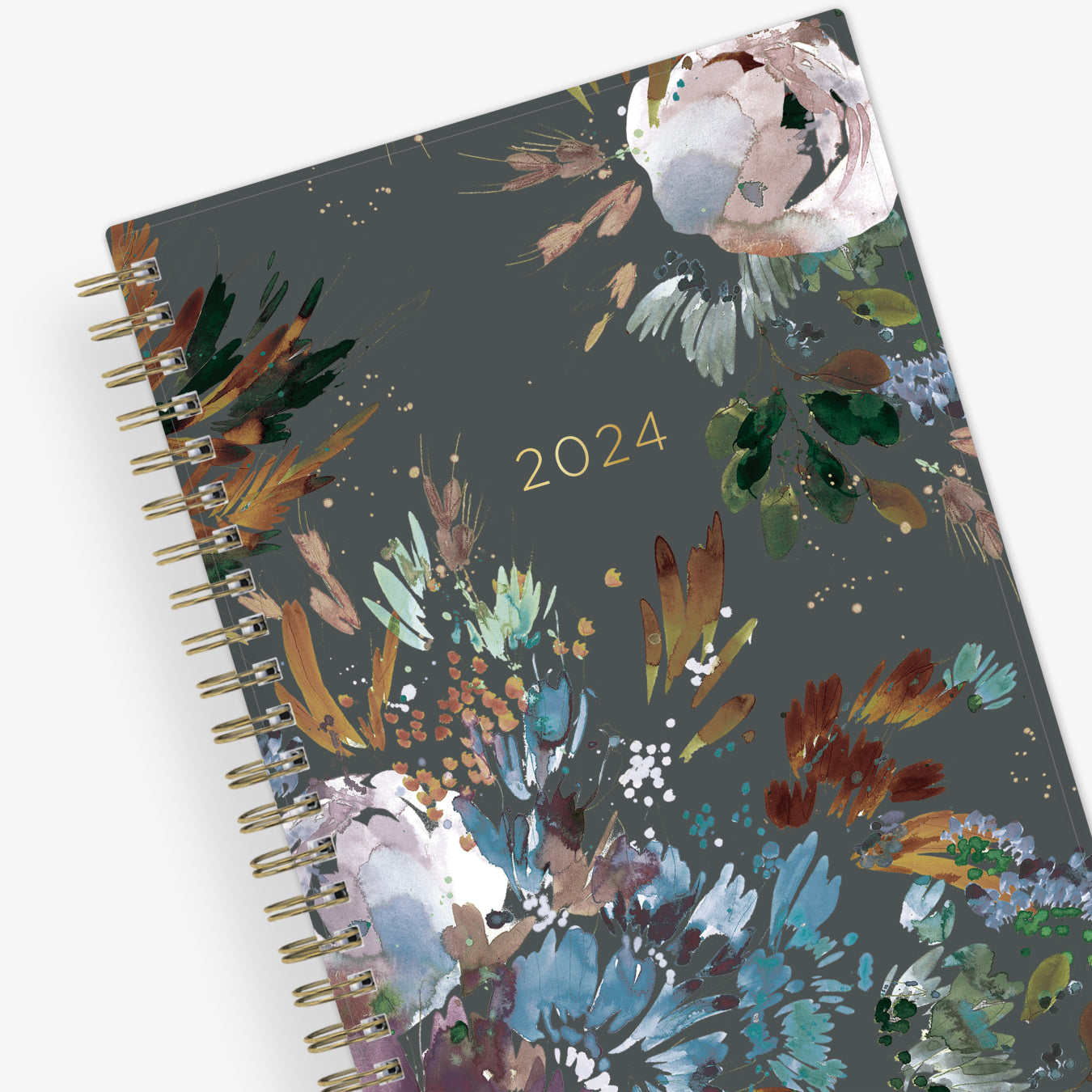 The kelly ventura 2024 weekly monthly planner for blue sky features beautiful watercolored floral cover with gold twin wire-o binding in a 5x8 planner size.