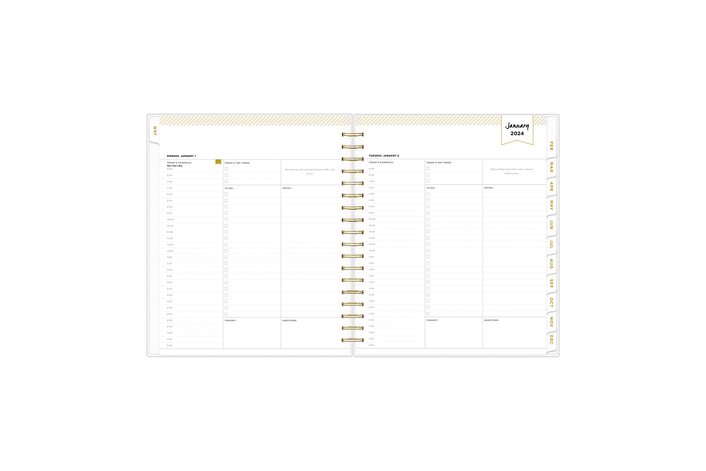 Day Designer 2024 Planner 8x10 Daily/Monthly Frosted Cover Rugby Stripe  Black