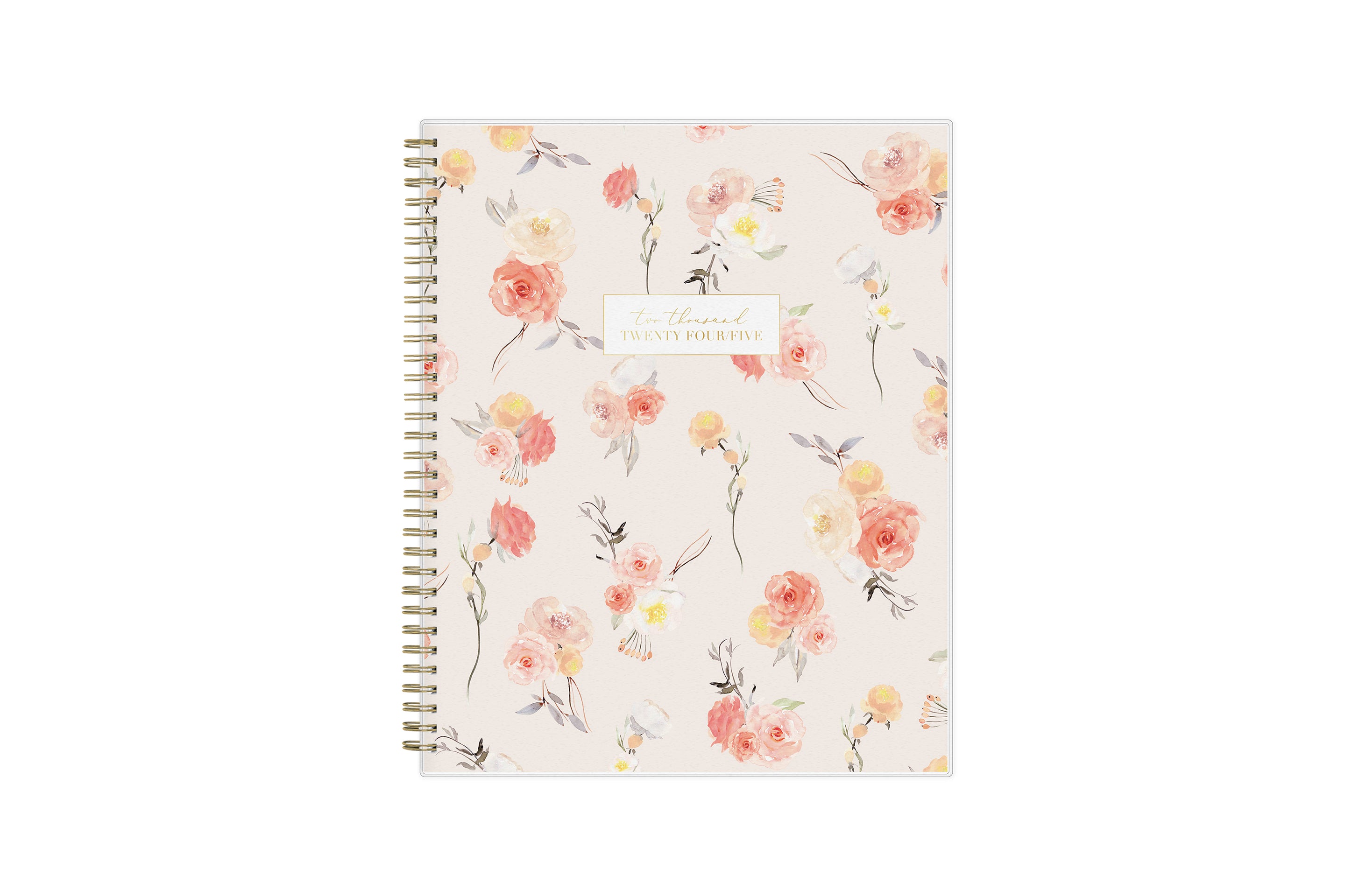 planner notes soft background and pink roses front cover gold twin wire o binding 8.5x11