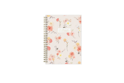planner notes soft background and pink roses front cover gold twin wire o binding 5.875x8.625