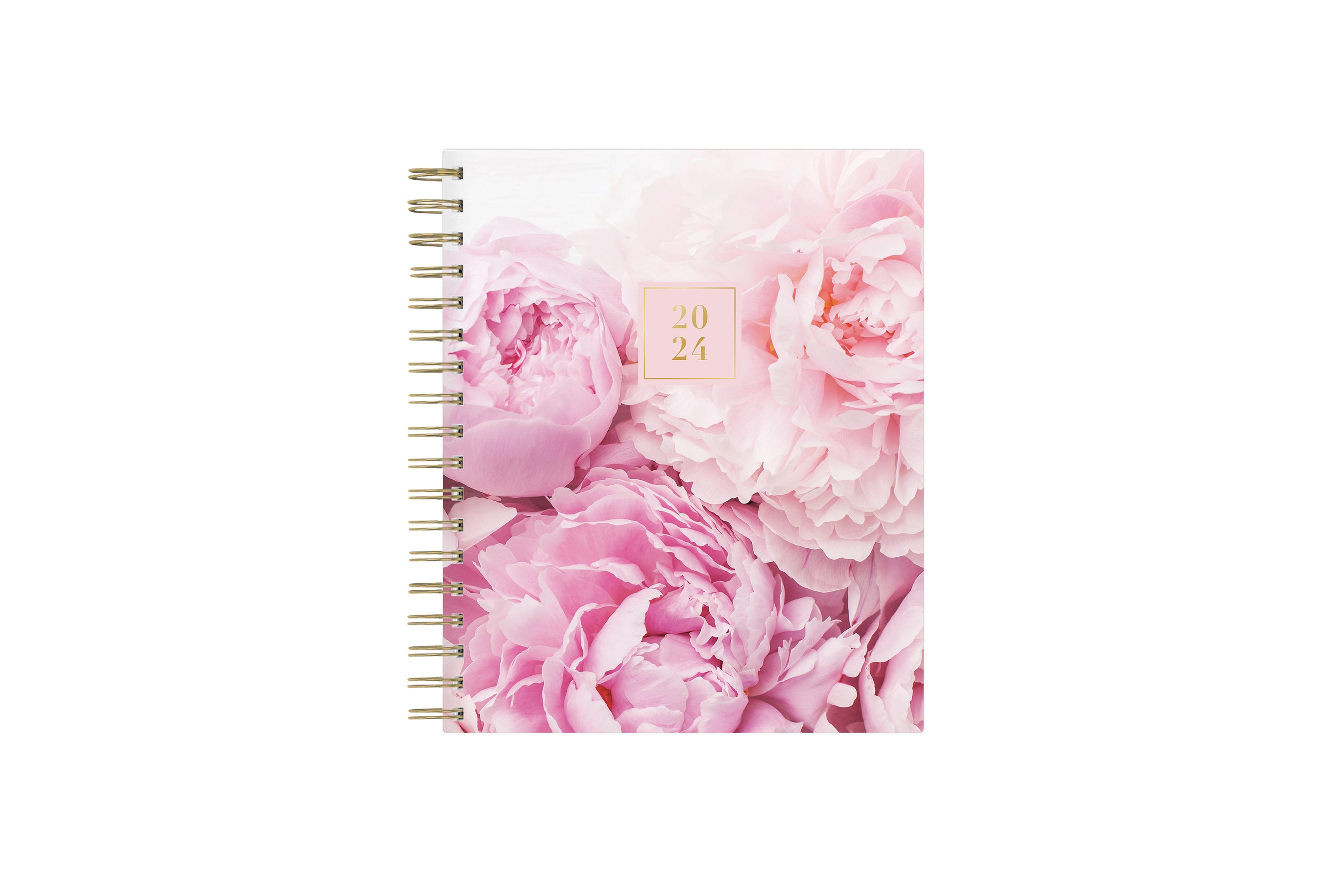 2024 Rachel Parcell daily planner featuring a beautiful rose pattern hardcover on gold twin wire-o binding in a 7x9 size.