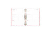 The 2024 Rach parcell planner features a daily spread view with top goals for the week, time increments, lined writing space for each day, and pink monthly tabs.