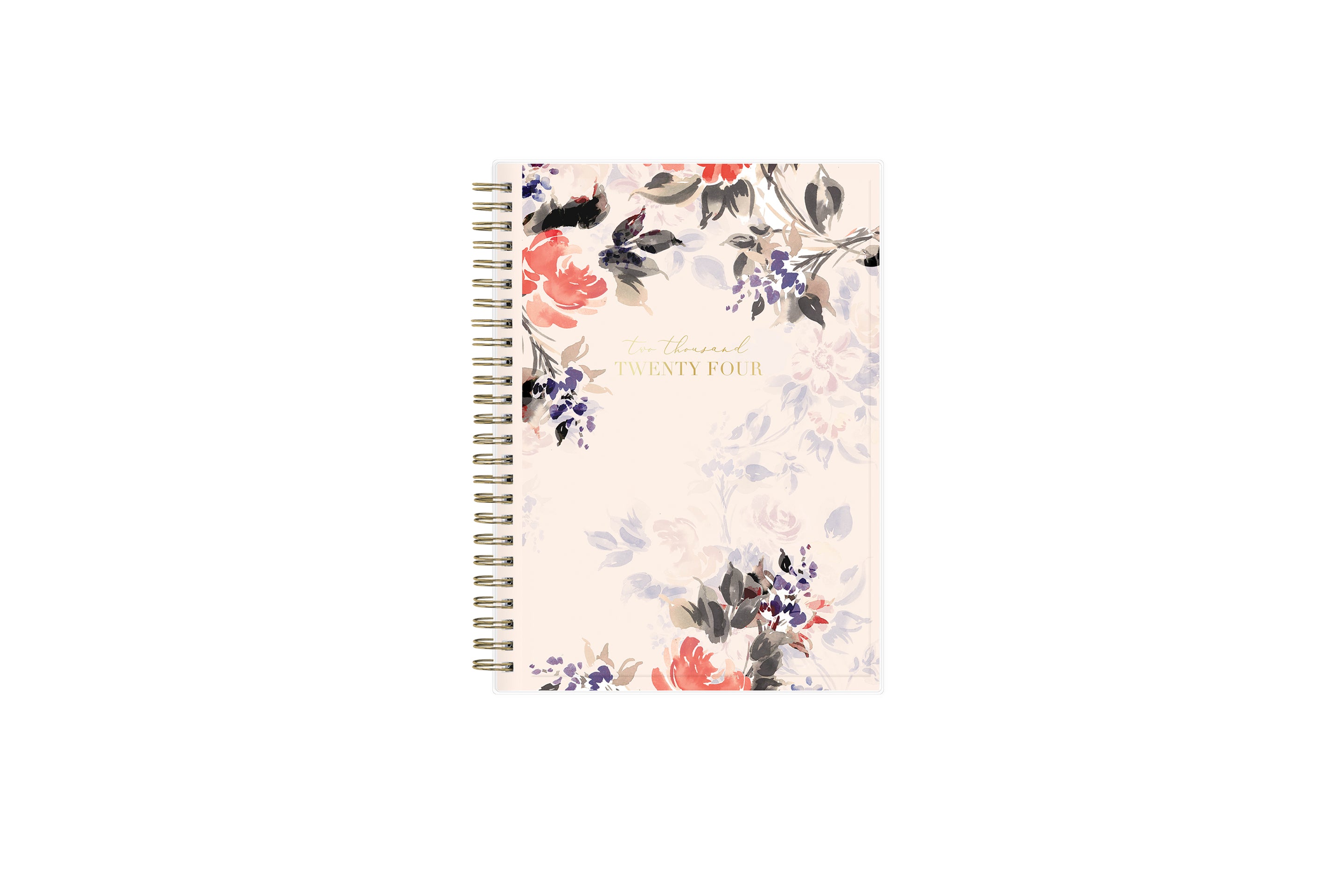 2024 january - 2024 december gold wire-o weekly monthly planner notes featuring floral pattern