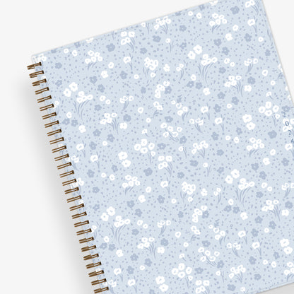 cute white poppy flower on a light blue background 8.5x11 planner size for Jan 2024 - Dec 2024