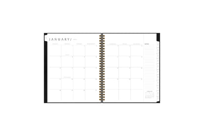 the 2024 weekly monthly planner by blue sky features a monthly spread with ample blank white writing space, lined notes section, reference calendar, and white monthly tabs