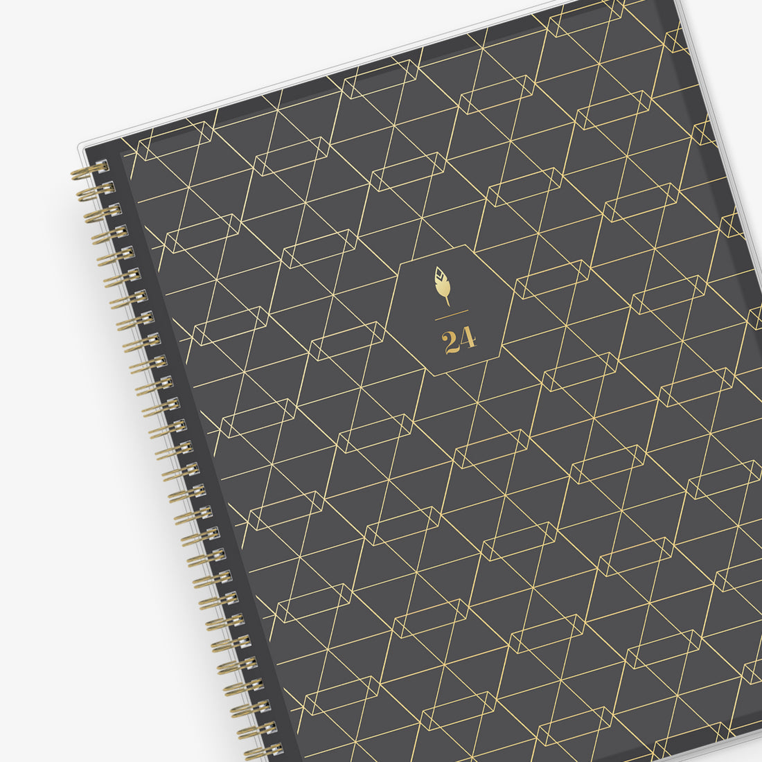 January 2024 - December 2024 geometric front cover gold twin wire-o dark charcoal background cover