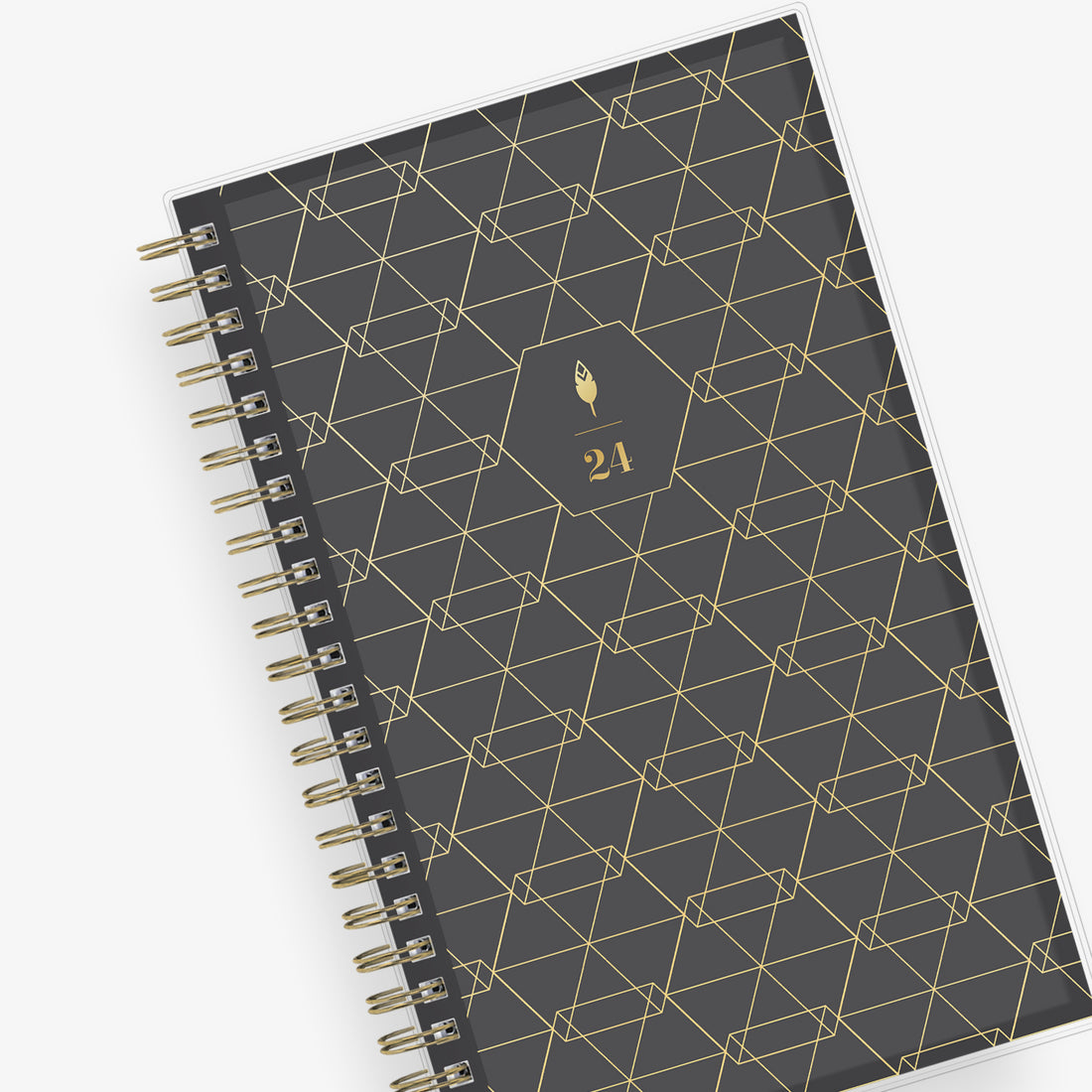 January 2024 - December 2024 geometric front cover gold twin wire-o dark charcoal background cover