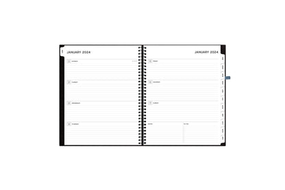 Aligned 2024 planner notes features a weekly spread featuring clean, lined writing space and reference calendars for the year to stay organized throughout the year.