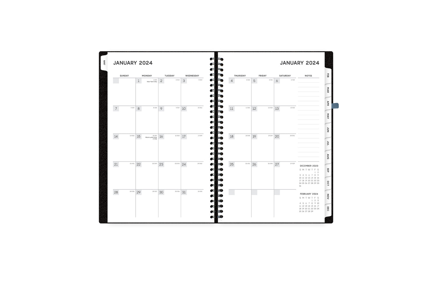 the aligned planner features a monthly overview with lined writing space and a full page of notes with both lined and dotted writing space perfect for planning the month