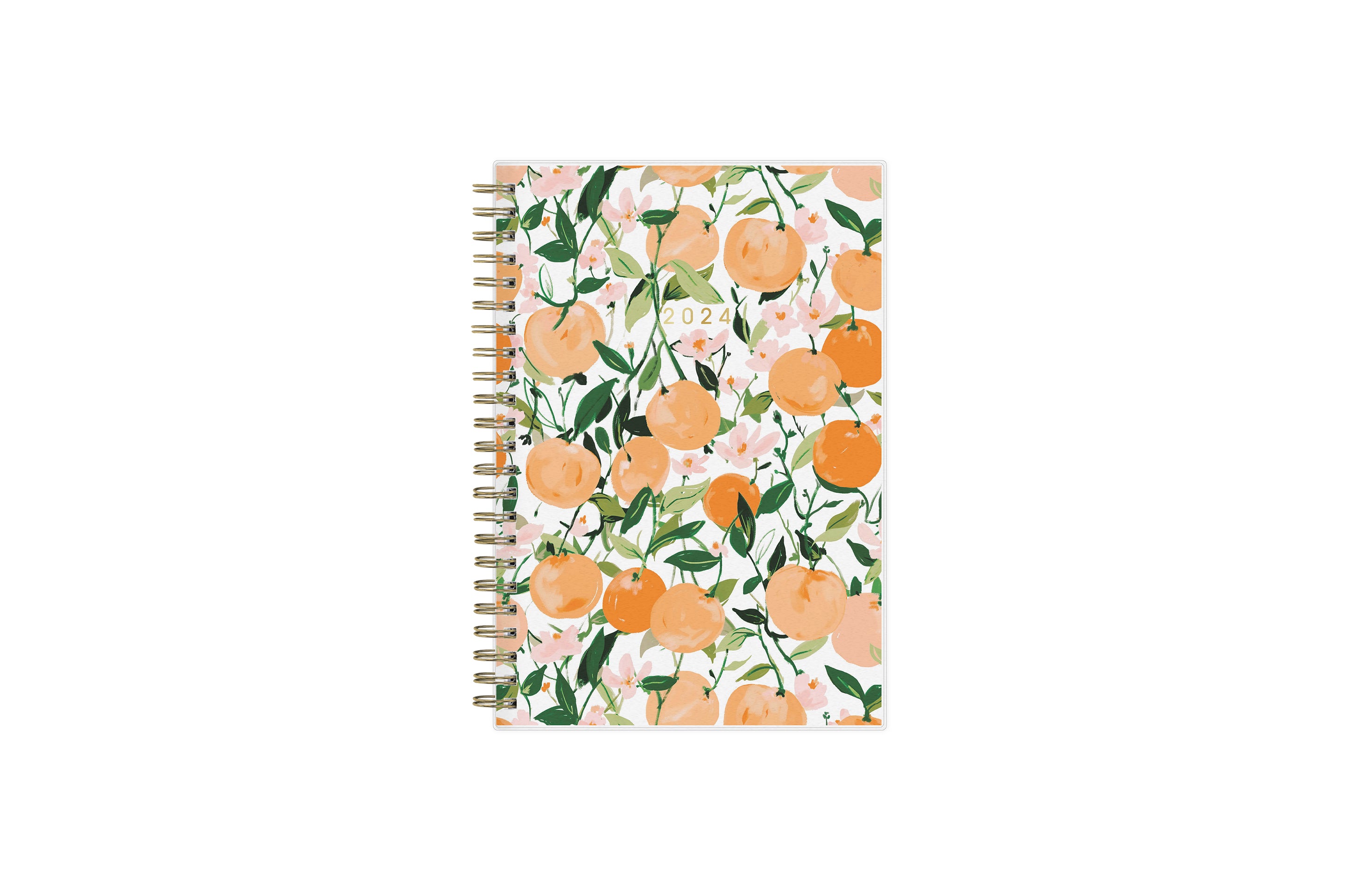 January 2024 - December 2024 weekly monthly planner featuring oranges and cuties on 5x8 planner size gold wire-o binding