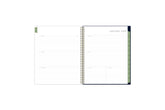 The 2024 Kelly Ventura special collection features a weekly spread with clean white writing space, 7 days a week to plan and organize your week with to-dos, deadlines, and notes on soft olive green monthly tabs in a 8.5x11 planner size.