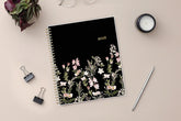 January 2026 - December 2026 monthly planner from Blue Sky features beautiful floral cover design with black background and gold binding