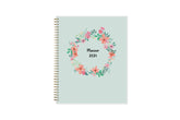 January 2024 to December 2024 weekly monthly planner in 8.5x11 size from day designer for blue sky with mint background and floral pattern, and gold twin wire-o binding