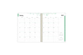 January 2024 - December 2024 weekly monthly planner featuring a monthly spread boxes for each day, lined writing space, notes section, reference calendars, and mint monthly tabs in 8.5x11 size