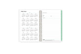 5x8 2024 weekly monthly planner features a yearly overview of 2023 and 2023 with contact page for owner of planner and bulleted yearly goals and accomplishments with mint monthly tabs