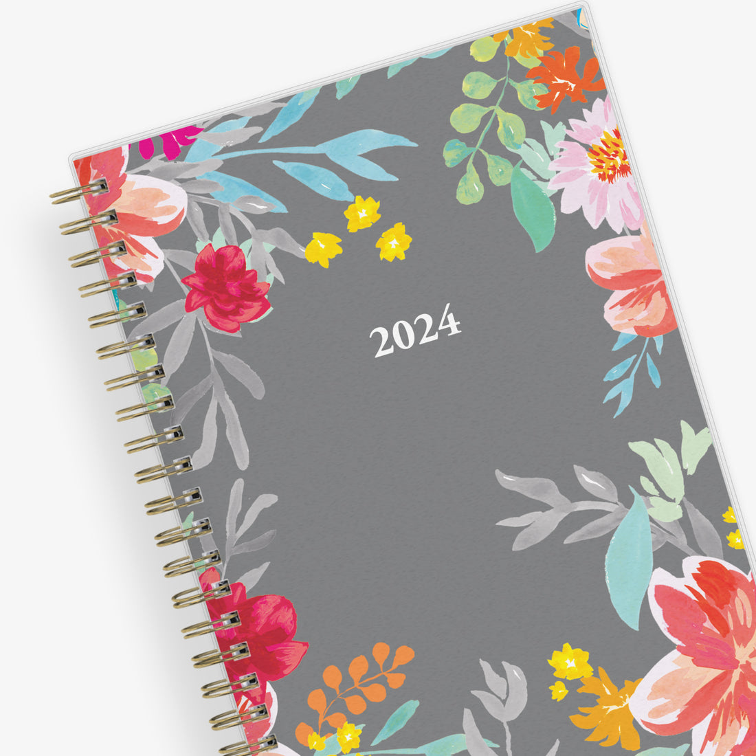 2024 blue sky floral cover and grey background weekly monthly planner in 5x8 planner size