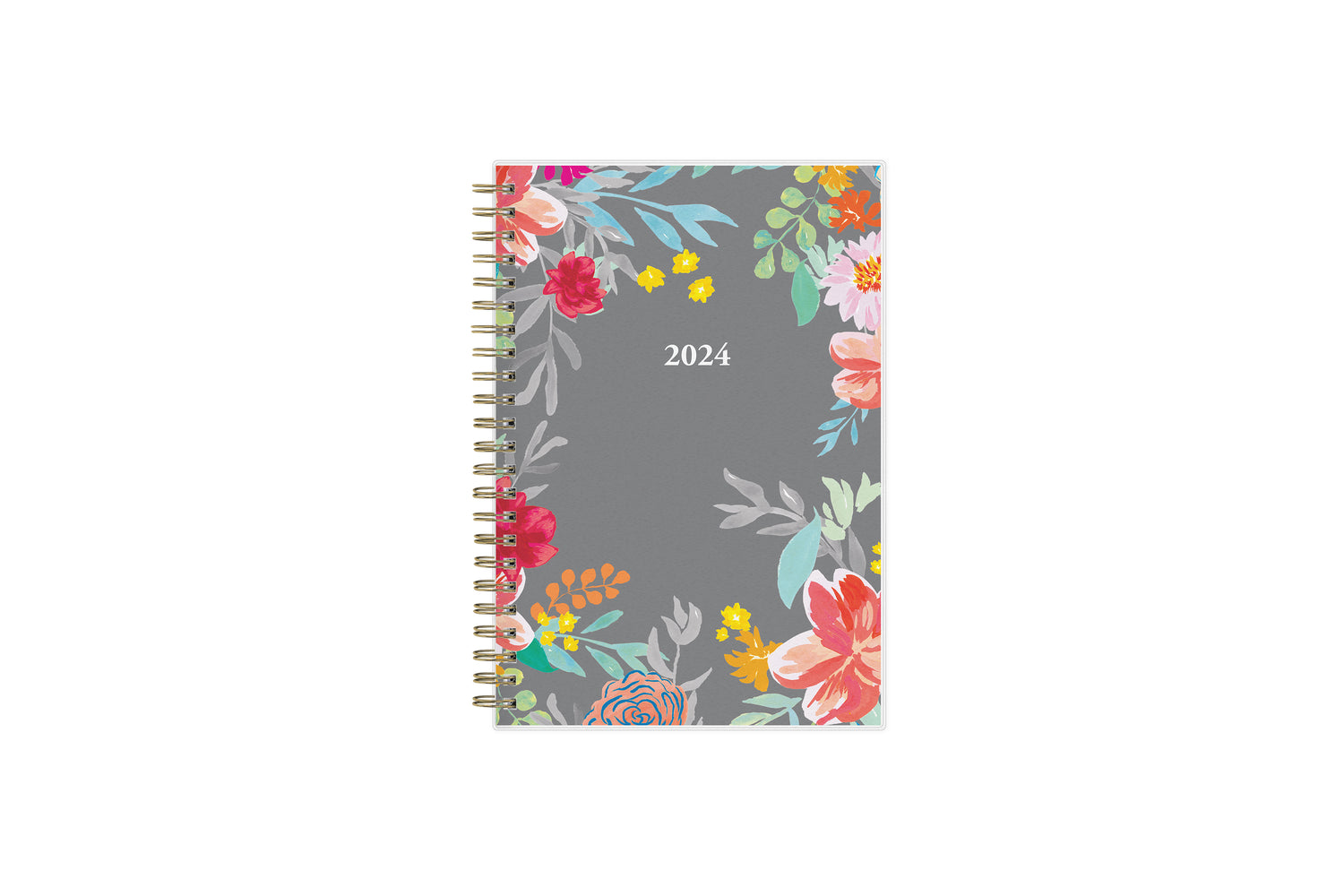 2024 blue sky floral cover and grey background weekly monthly planner in 5x8 planner size