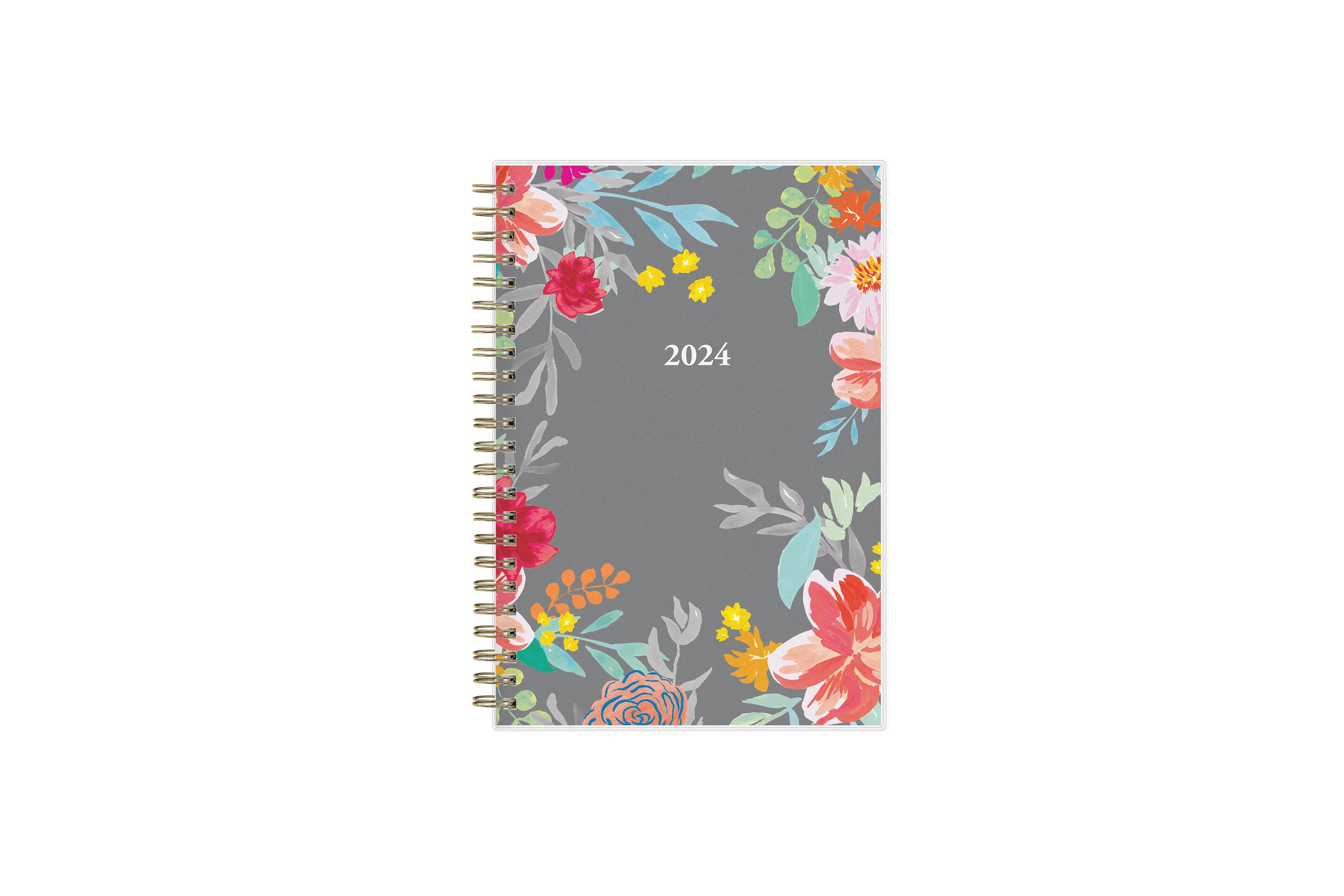 2024 blue sky floral cover and grey background weekly monthly planner in 5x8 planner size