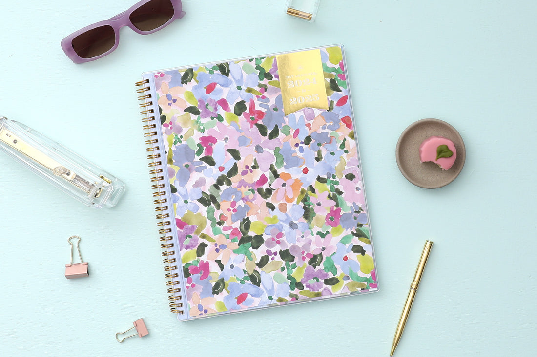 floral blotches day designer 8.5x11 weekly monthly planner for July 2024 - June 2025