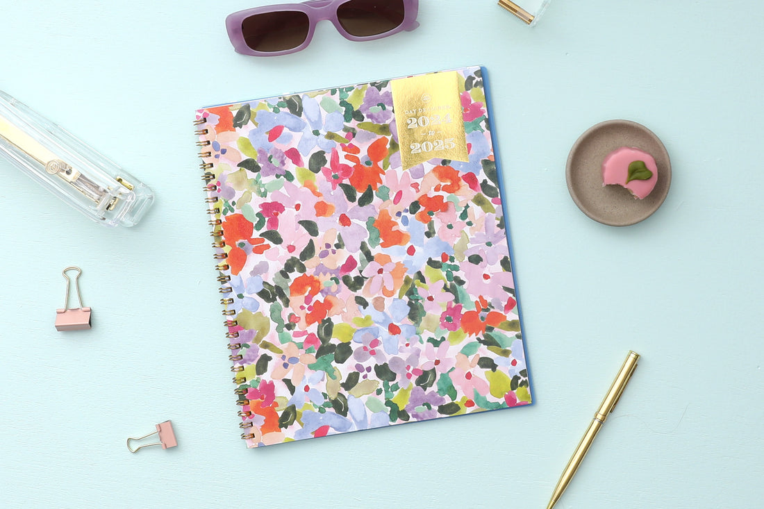 monthly day designer planner in 8x10 planner size with brushed florals for July 2024 - June 2025