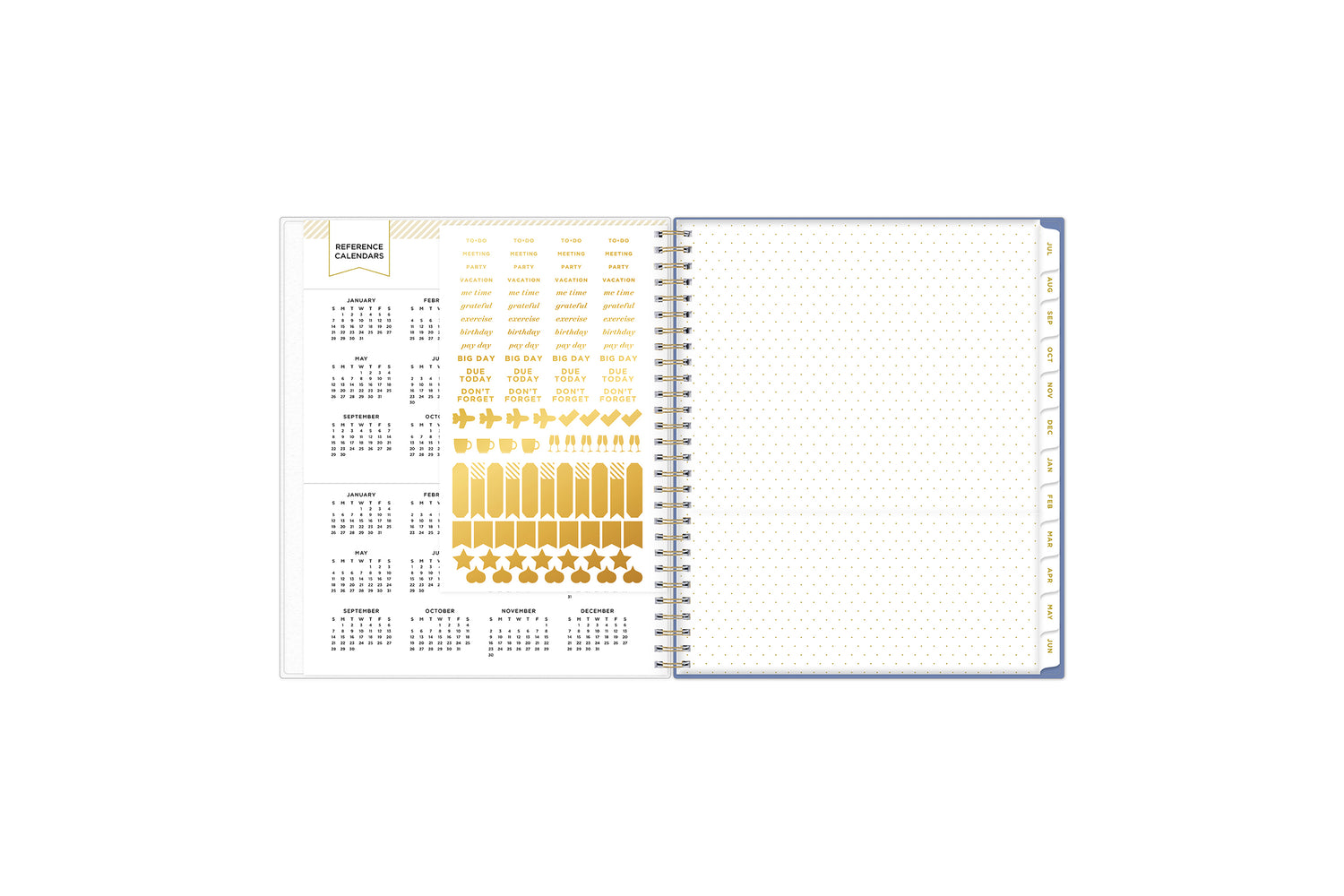 yearly overview reference calendar 2024-2025 with storage pocket, gold sticker sheet