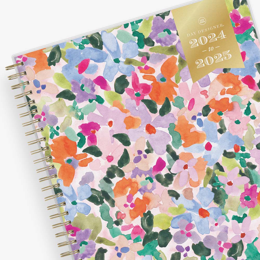 monthly day designer planner in 8x10 planner size with brushed florals for July 2024 - June 2025