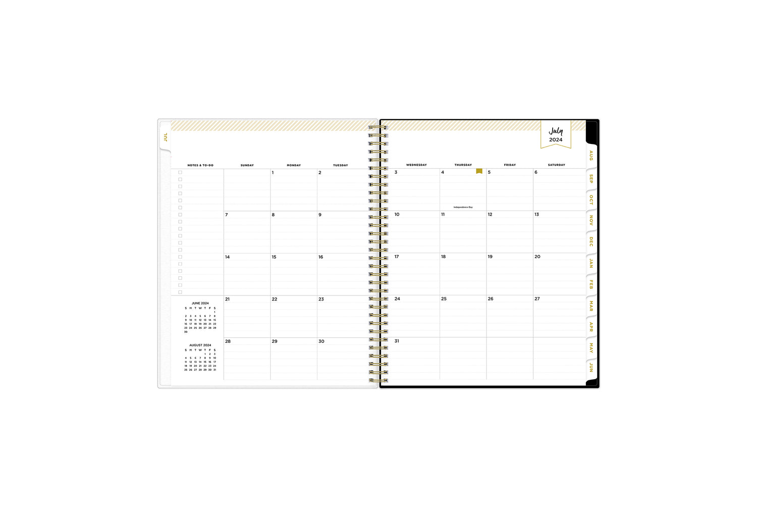  academic weekly monthly planner featuring a monthly spread grid lined notes, to-do list, goals, mint tabs, and reference calendars in 8.5x11 planner size