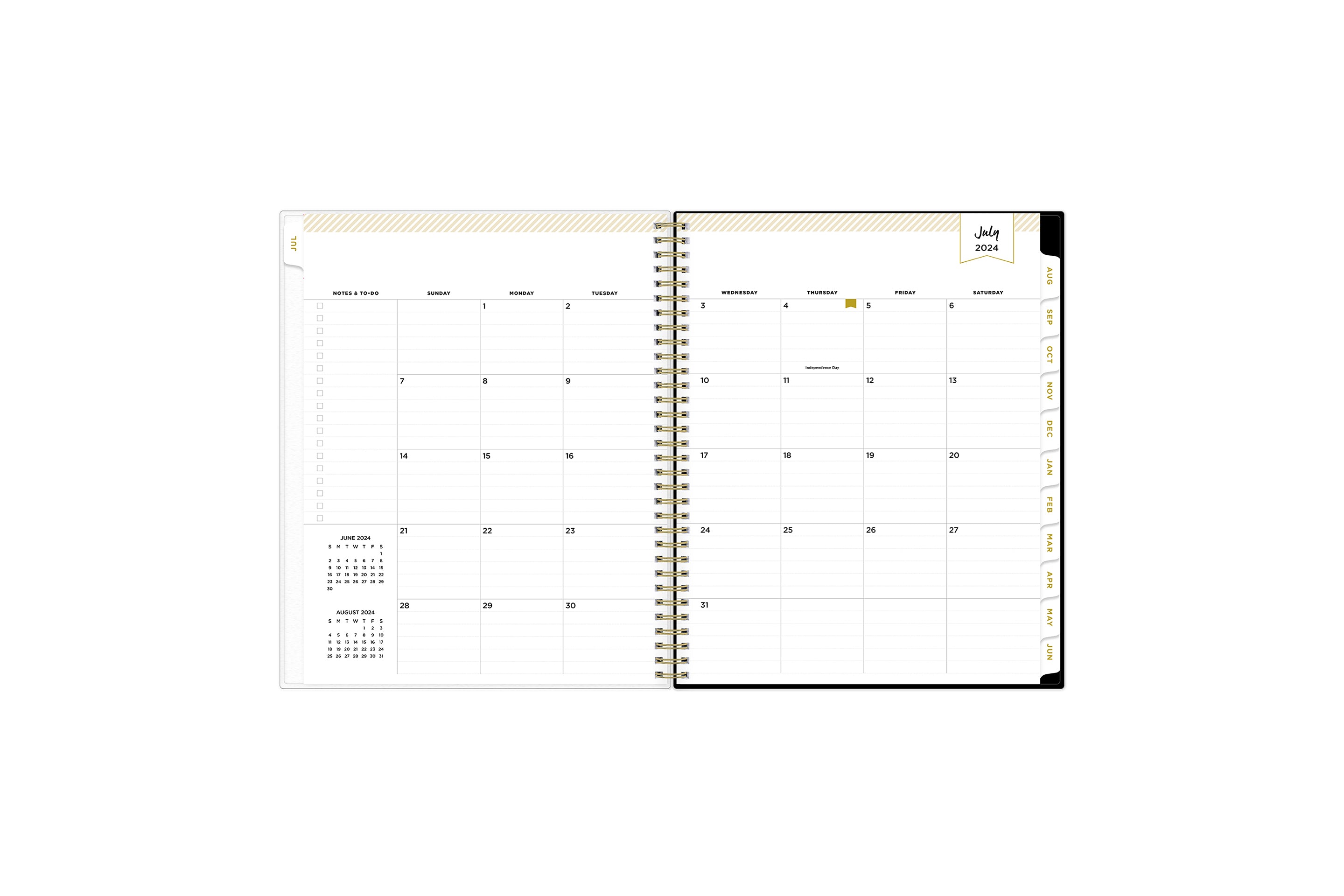  academic weekly monthly planner featuring a monthly spread grid lined notes, to-do list, goals, mint tabs, and reference calendars in 8.5x11 planner size