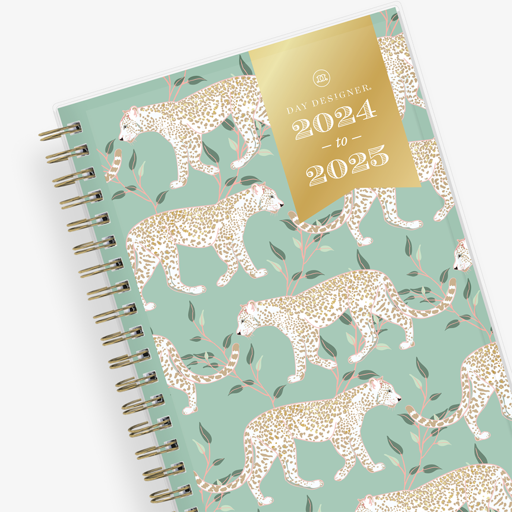 jungle cat pattern with mint background in 5x8 planner size for July 2024-2025