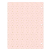 Pink with gold polka dots back cover on this monthly teacher lesson planner on white background
