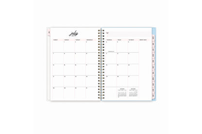 monthly spread featuring blank writing space, notes section, reference calendars all in a 5.875x8.62.5 planner size for July 2024- June 2025