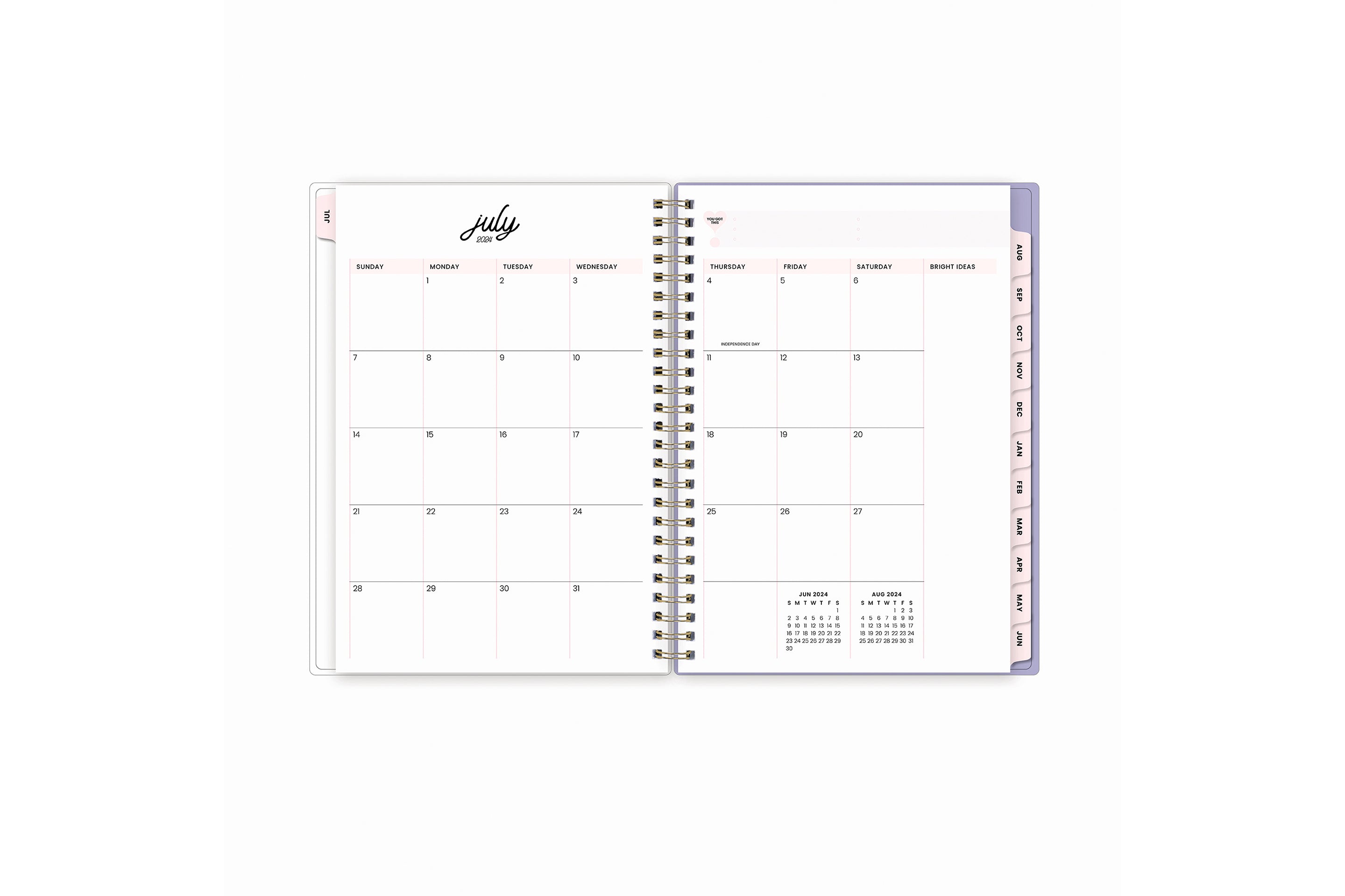 This weekly monthly planner features a monthly spread with ample and clean blank writing space, notes section, reference calendars, and light blue monthly tabs in 5.875x8.625 planner size that is perfect size for deadlines