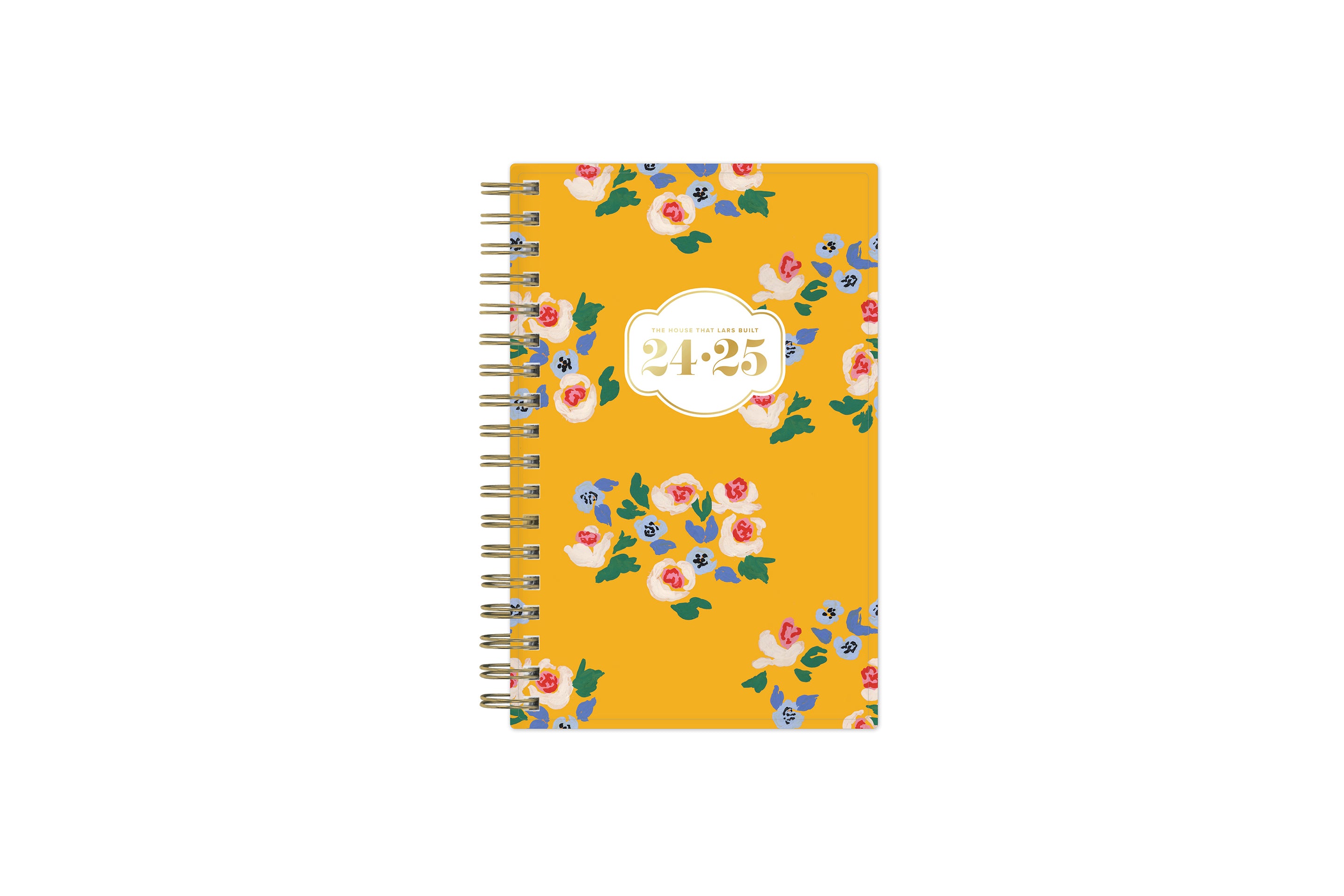 gold yellow background with white and pink fllowers in this pocket sized planner 3.625x6.125