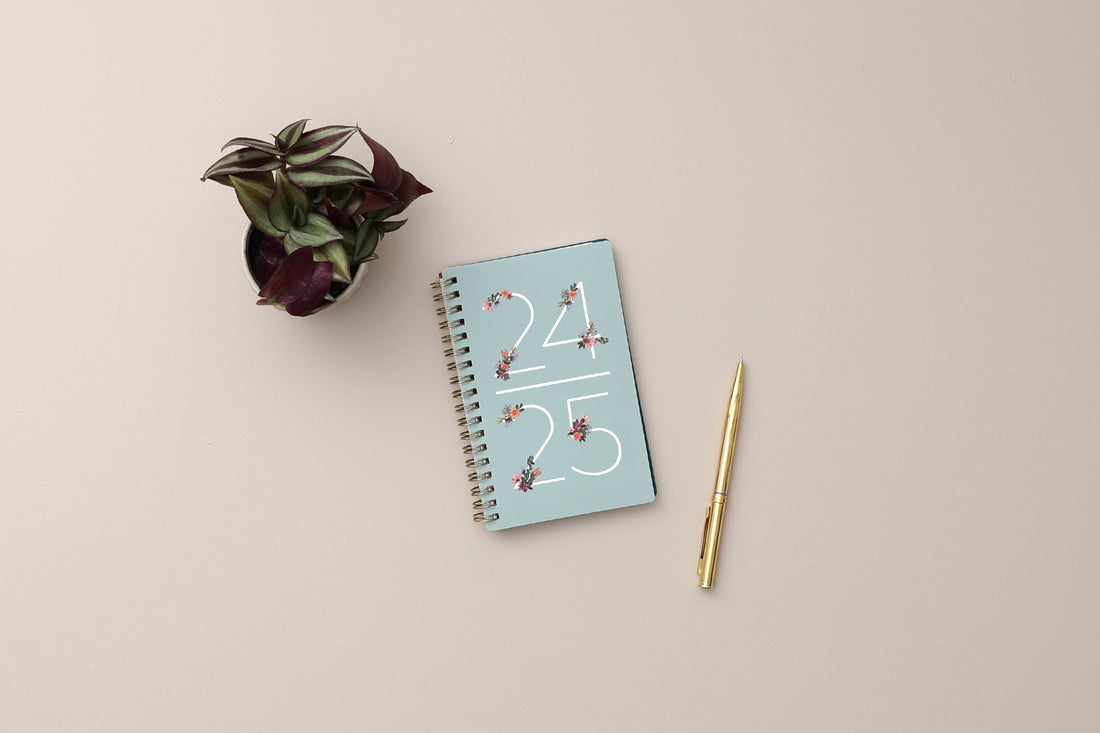 weekly monthly pocket planner with academic year and floral patterns 3.625x6.125 for July 2024- June 2025