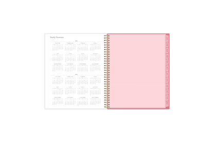 2024-2025 yearly overview with pink monthly tabs and gold wire-o binding