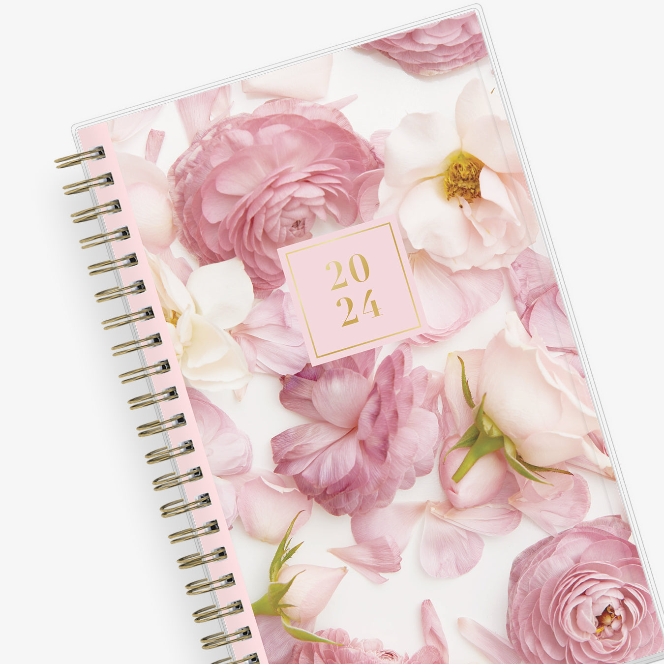 2024 pocket planner gold twin wire-o featuring real floral pattern