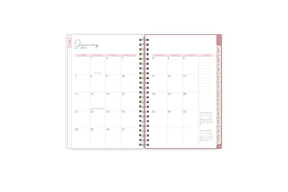 The 2024 Rach Parcell planner features a monthly view with ample blank white writing space, reference calendars, notes section, and soft pink monthly tabs.