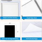 Blue Sky non-dated notebook in 8.5x11 size with ample lined writing space, graph paper format, subject, and dated text box.