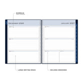 2027 weekly monthly solid navy 8.5x11 planner featuring a weekly layout with lined writing space, navy monthly tabs