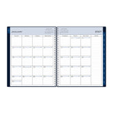 2027 weekly monthly solid navy 8.5x11 planner featuring a monthly layout with lined writing space, navy monthly tabs, notes section, and ample writing space