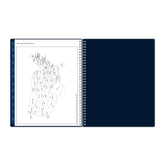 solid navy back cover in 8.5x11 and features map of USA with states and capitals.