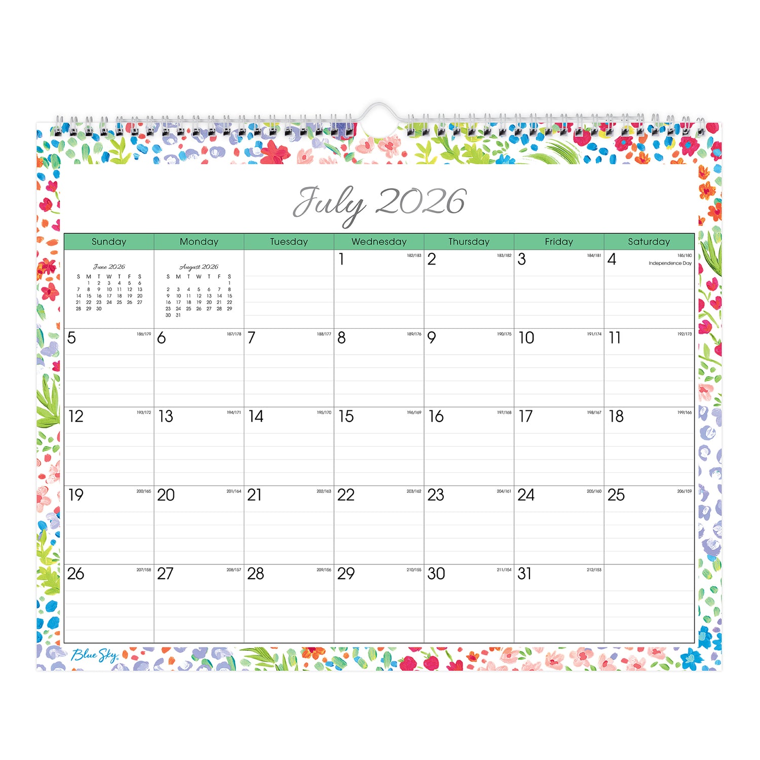 15x12 wall calendar for july 2026 - june 2027 featuring lined writing space and a floral border
