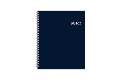  weekly monthly academic planner featuring a solid navy cover and silver twin wire-o binding 8.5x11 size