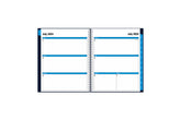  weekly monthly planner featuring a weekly spread with ample lined writing space and blue monthly tabs in a 8.5x11 planner size