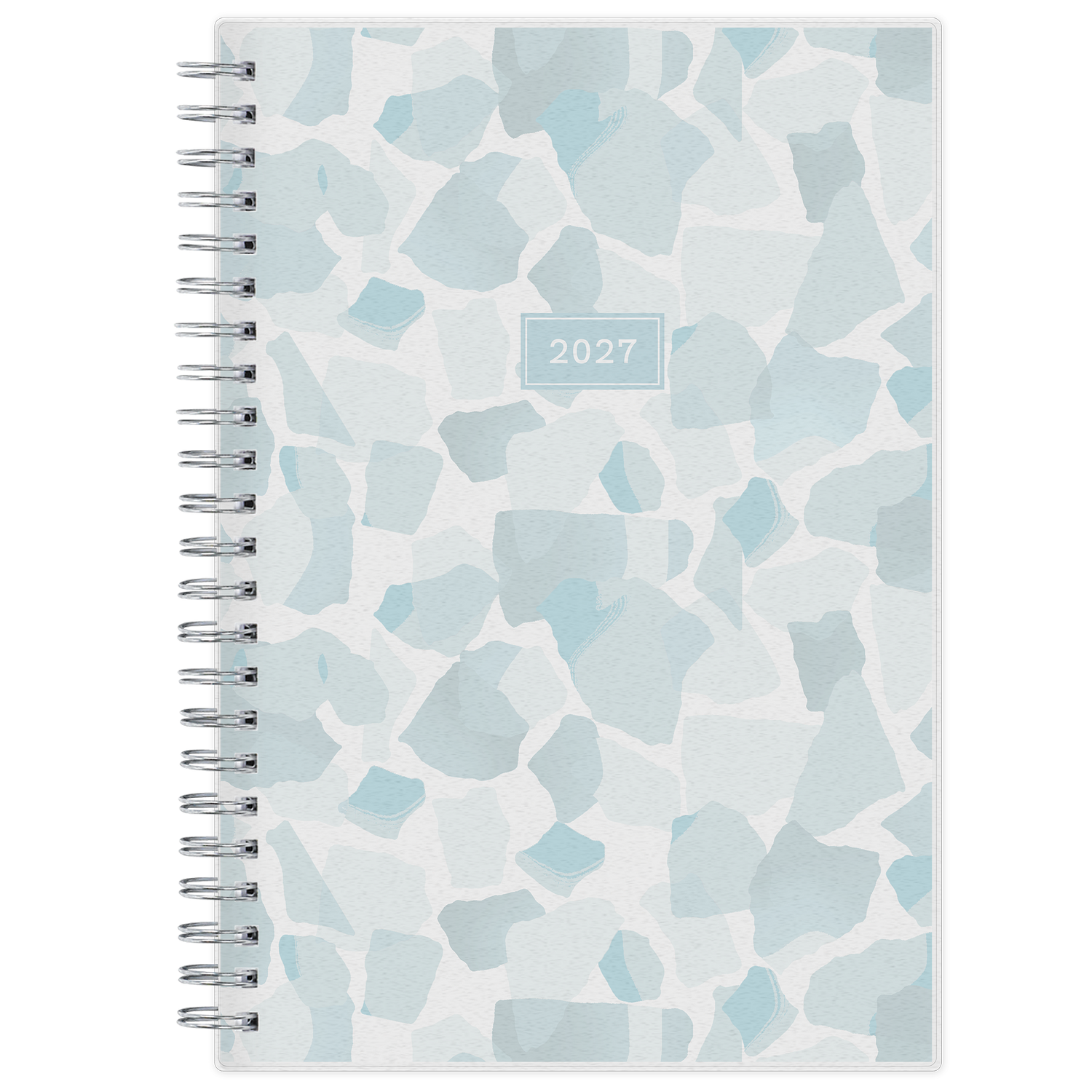 geometric blue front cover on this 2027 5x8 planner weekly monthly with twin wire o binding