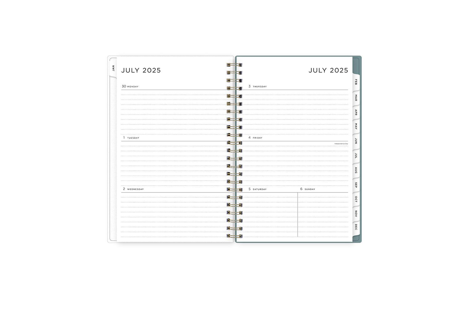 weekly monthly planner features a weekly spread with clean writing space for notes, to-do lists, projects, goals, doodling in a 5x8 planner size