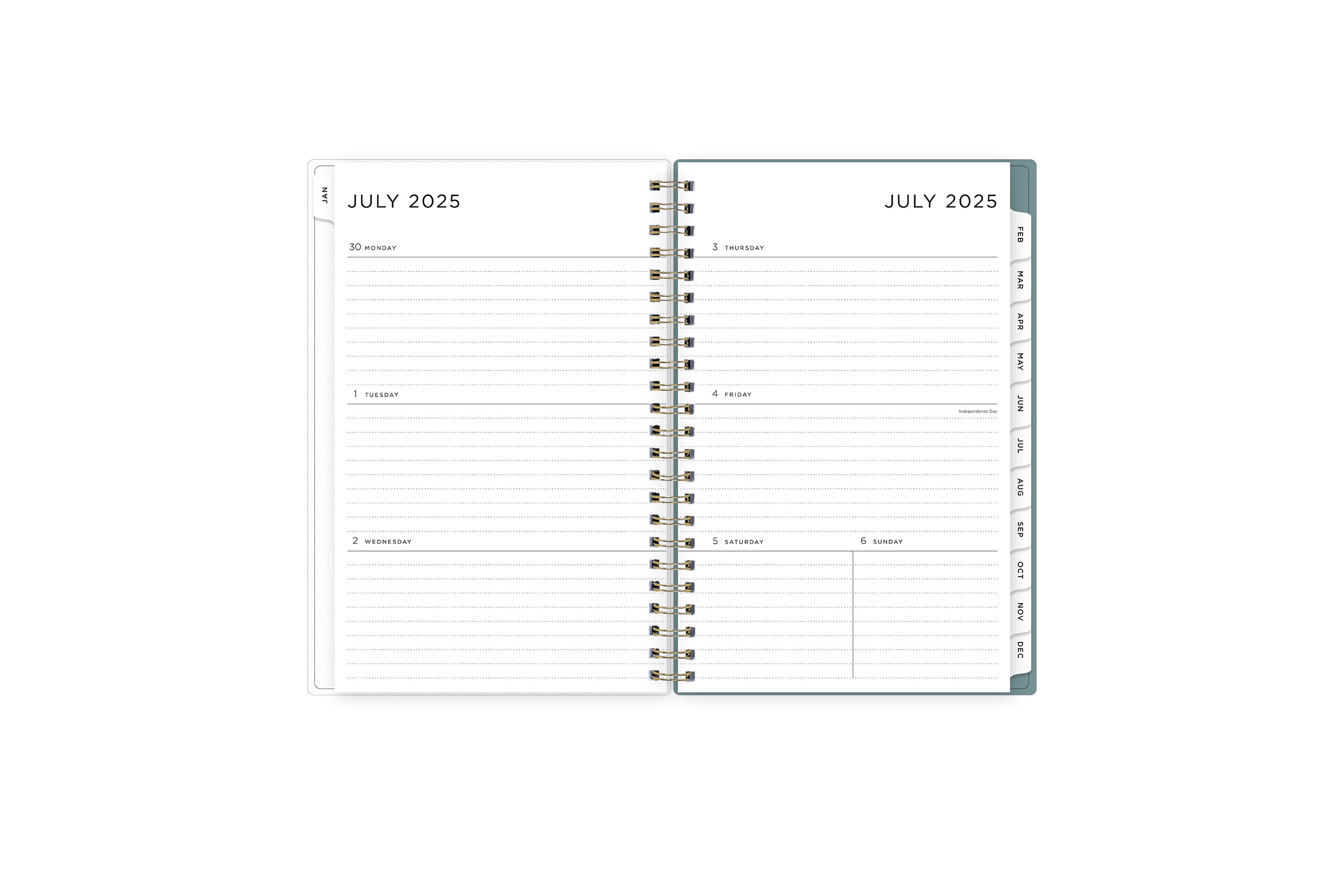 weekly monthly planner features a weekly spread with clean writing space for notes, to-do lists, projects, goals, doodling in a 5x8 planner size