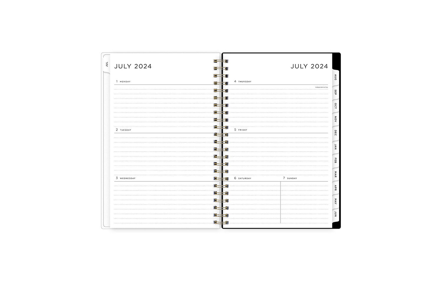 This  weekly monthly planner features a weekly spread with clean writing space for notes, to-do lists, projects, goals, doodling in a 5x8 planner size