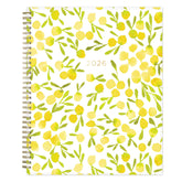 The kelly ventura 2026 weekly monthly planner for blue sky features beautiful lemons cover with gold twin wire-o binding in a 8.5x11 planner size.